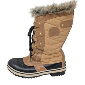 Sorel Joan of Arctic Boots Womens 9 Tan Black Waterproof Fur Snow Winter